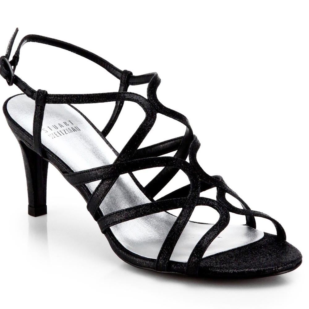 Stuart Weitzman Turning Up Black Heels Dress Sandal Luxury Designer Evening Pump